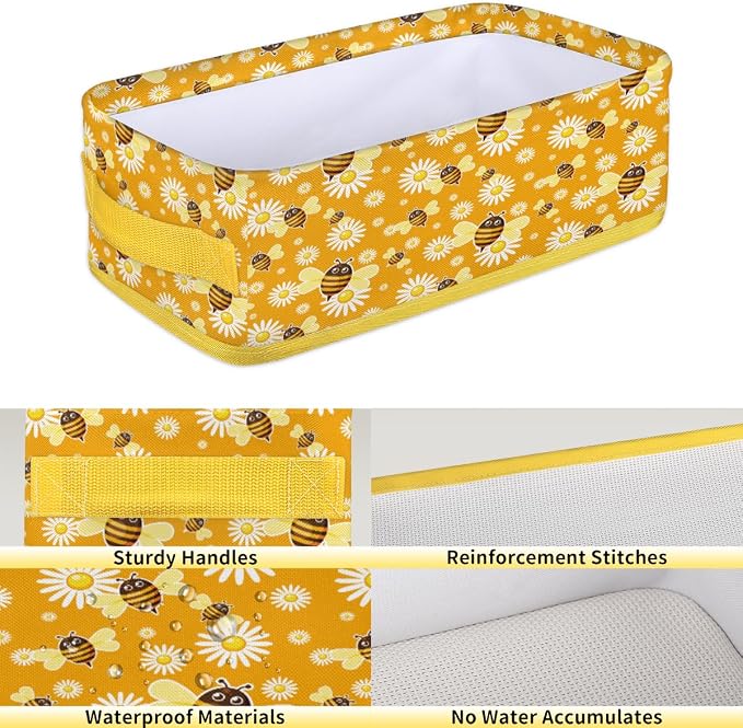 Bee Daisy Cartoon Bathroom Storage Basket, Foldable - Image 4