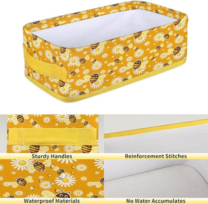 Bee Daisy Cartoon Bathroom Storage Basket, Foldable - Image 4
