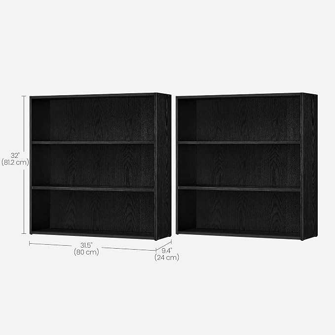 VASAGLE Set of 2 Bookshelves, 31.5 Inches Wide, 3-Tier Open Bookcases - Image 3