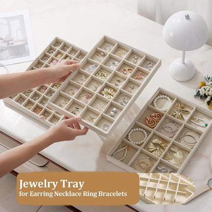 Large Jewelry Drawer Organizer Trays Set of 4, Stackable Velvet Jewelry Trays - Image 3