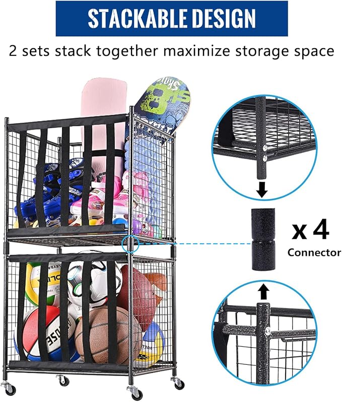 Mythinglogic Rolling Sports Ball Storage Cart, Sports Lockable Ball Storage - Image 3