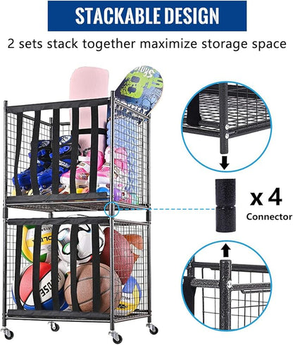 Mythinglogic Rolling Sports Ball Storage Cart, Sports Lockable Ball Storage - Image 3
