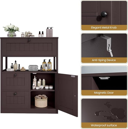 GRUSIGN Bathroom Cabinet, Modern Bathroom Floor Storage Cabinet Organizer - Image 6