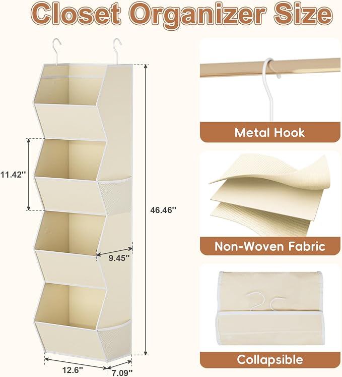 Hanging Closet Organizer 4 Shelf Collapsible Fabric Closet Organizers and - Image 3