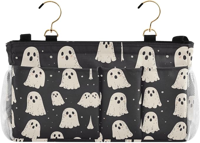 Cute Halloween Ghost Blacck Bedside Caddy by QwThum