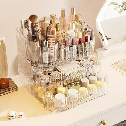 Makeup Organizer with Drawers and 360° Rotating Brush Holder, Large Capacity - Image 4