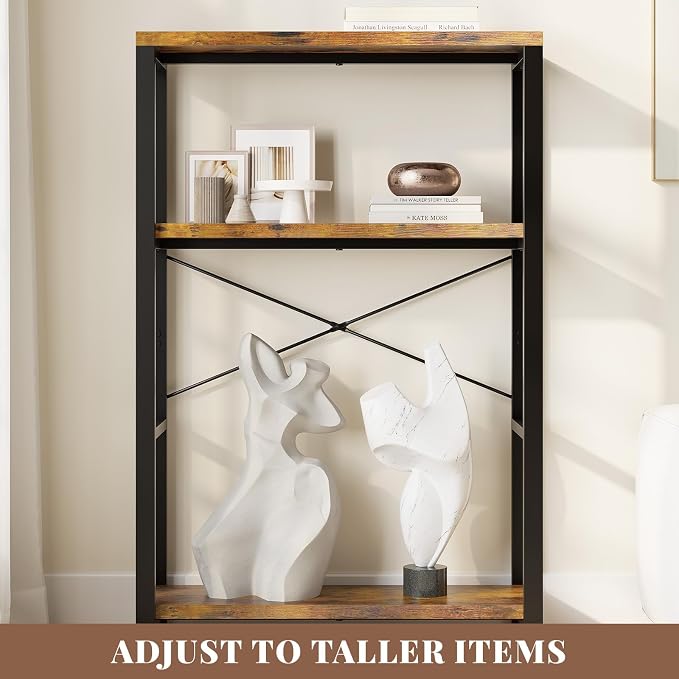 4-Tier Adjustable Heavy Duty Bookshelf, Industrial Wooden Open Storage Rack - Image 5