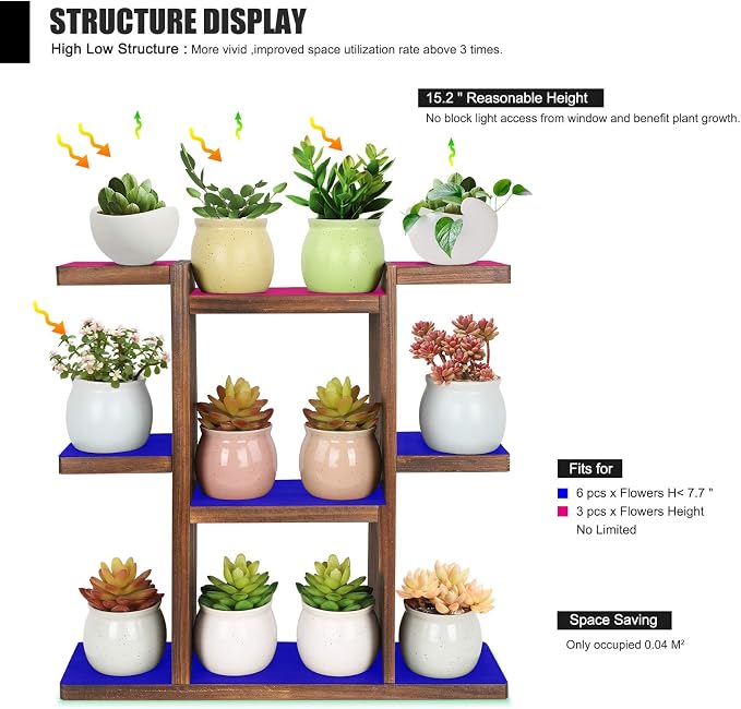 Wood Desktop Plant Stand Indoor Small Windowsill Flower Shelf Tabletop Plant - Image 3