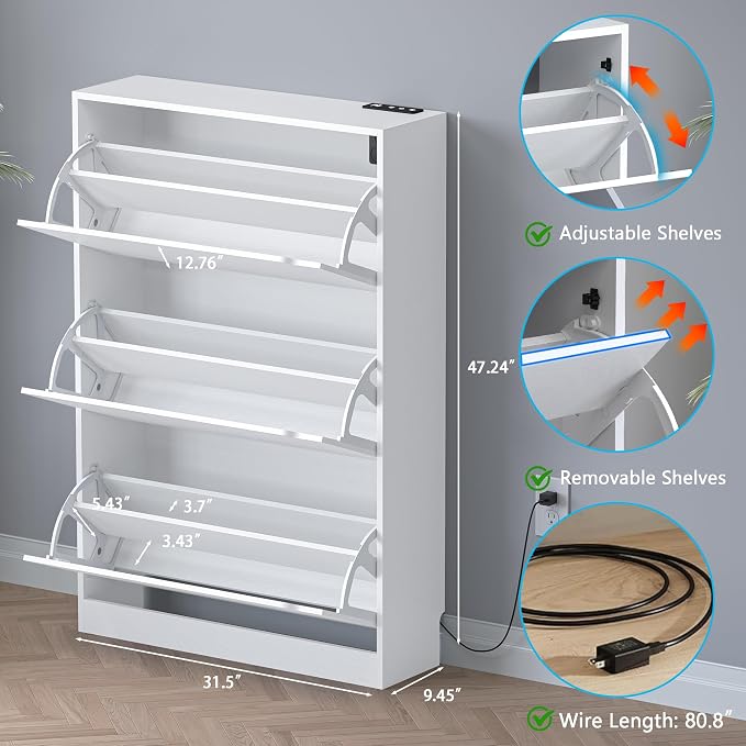 BORNOON Shoe Cabinet with Odor Control and Back Panels, Deodorizing Slim 3-Flip - Image 2
