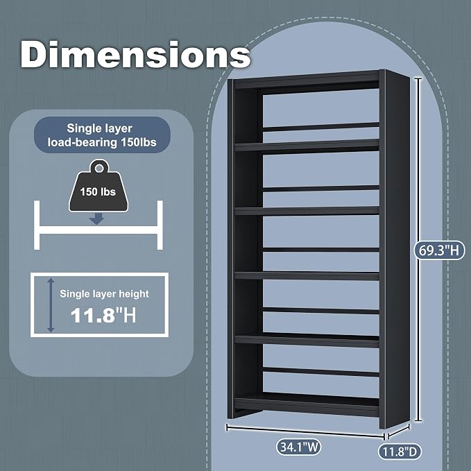 Bookshelf, 5 Shelf Bookcases, Tall Bookcase - Image 3