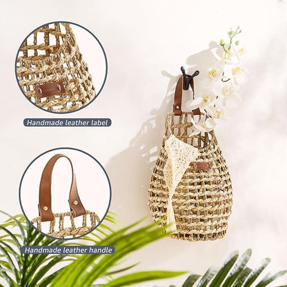 Woven Front Door Basket Water Hyacinth Wall Hanging Basket Decorative Boho - Image 3