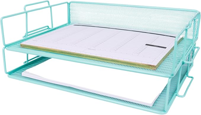 BLU MONACO Aqua Mesh Paper Tray Set of 2 | Stackable Letter Trays by Blu_Monaco