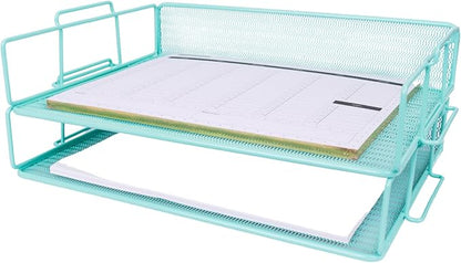 BLU MONACO Aqua Mesh Paper Tray Set of 2 | Stackable Letter Trays by Blu_Monaco