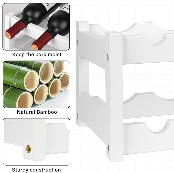VASMIA Wine Rack, 2-Tier Bamboo Wine Racks Countertop Cabinet Wine Holder Wine - Image 5