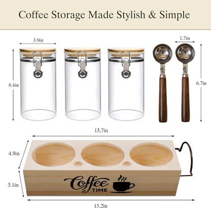 Glass Coffee Canister Set with Shelf & Spoons - Image 2