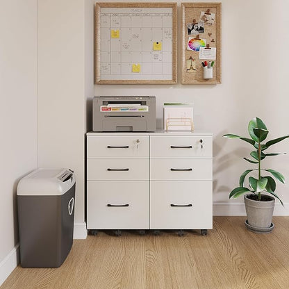 File Cabinet With Lock, 3 Drawer Wood Rolling Filing Under Desk - Image 5