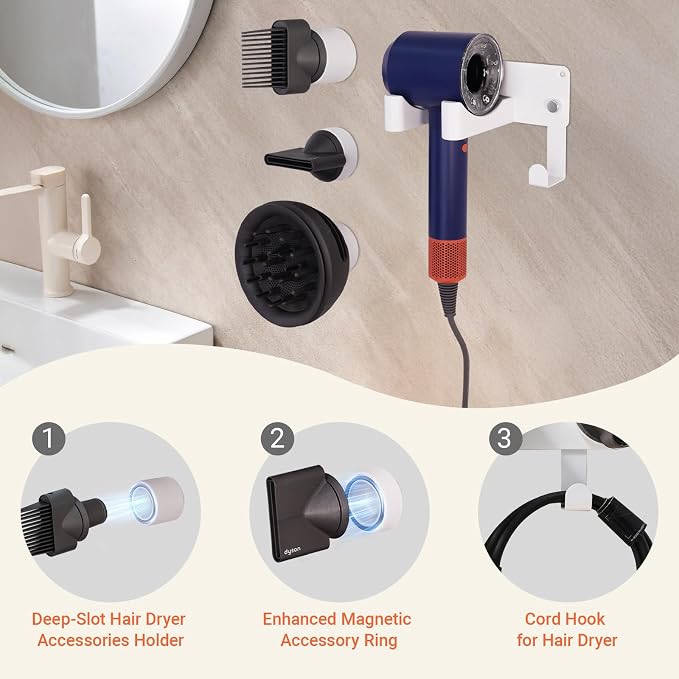 Hair Dryer Holder, Hair Dryer Holder Wall Mounted Self Adhesive Hairdryer - Image 4