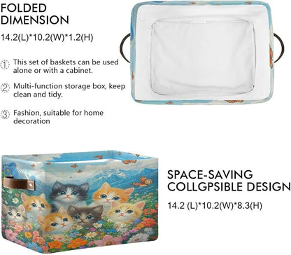 Cute Cats Colorful Flower Mountain Storage Bins Box Foldable Shelf Basket - Image 2