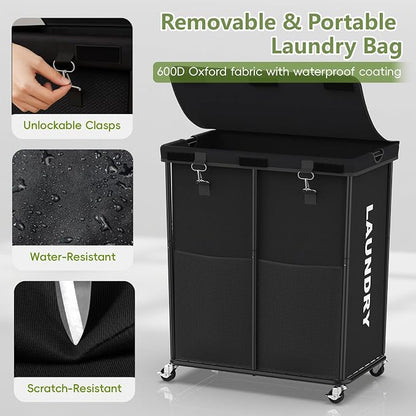 Laundry Hamper with Wheels and Lid, 225L Heavy Duty Rolling Laundry Basket - Image 6