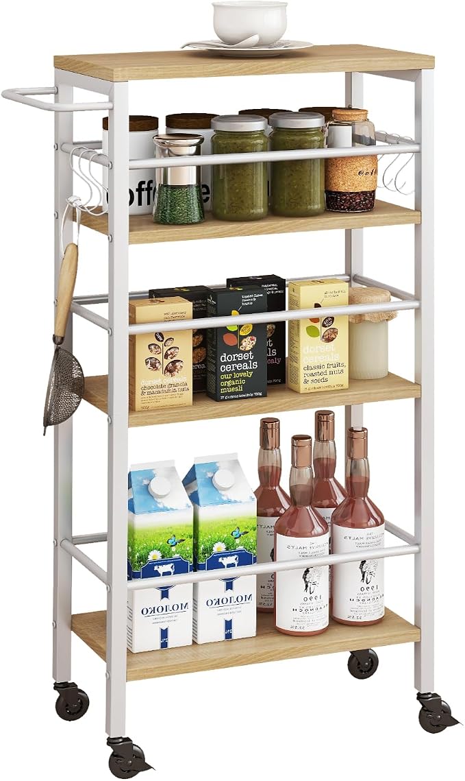 IBUYKE 7.8" Slim Rolling Cart, 4 Tier Metal Kitchen Laundry Storage Cart by IBUYKE