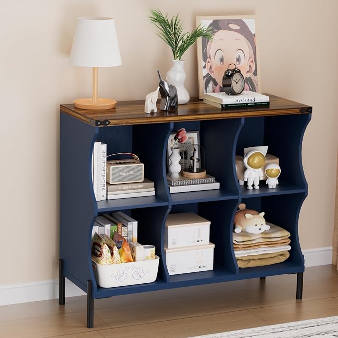 6 Cube Storage Shelf Organizer, Low Book Shelf Bookcase Entryway Table by QieerHior
