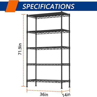 5-Shelf Adjustable Heavy Duty Storage Shelving Unit, Metal Organizer Wire Rack - Image 3