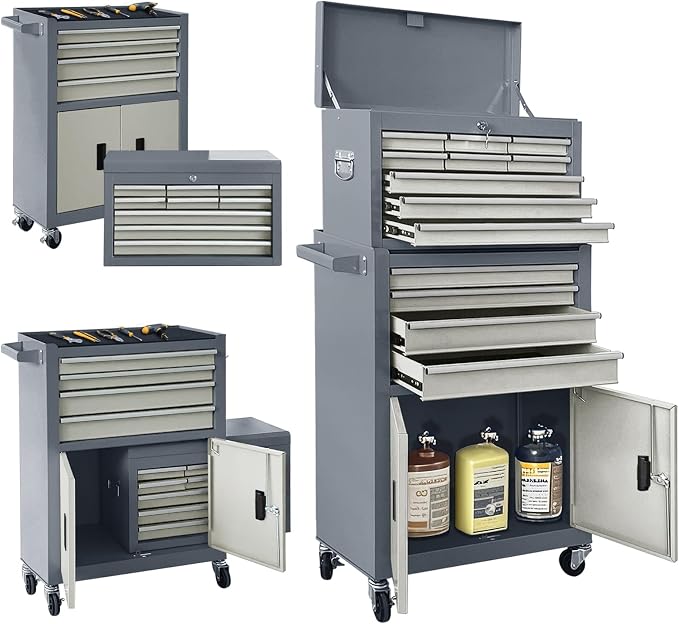 13-Drawer Double Doors Handle Rolling Tool Chest, 2 in 1 Detachable Rolling by TOKUWA