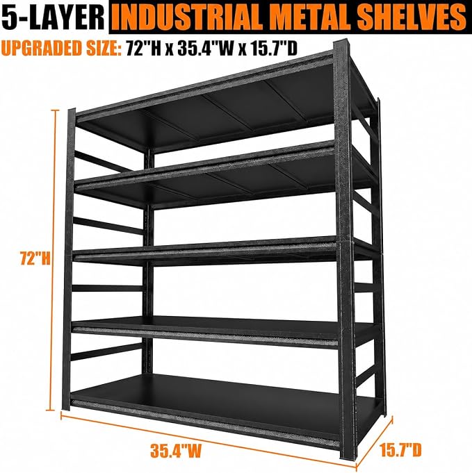Upgrade 72" H Garage Shelving Unit, 3000LBS Heavy Duty 5-Tier Metal Storage - Image 3