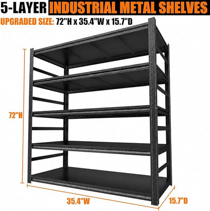 Upgrade 72" H Garage Shelving Unit, 3000LBS Heavy Duty 5-Tier Metal Storage - Image 3