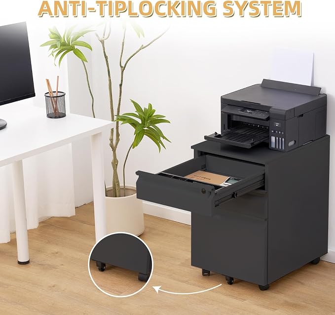 Garvee Mobile Filing Cabinet 3 Drawer, Under Desk File Cabinet - Image 5