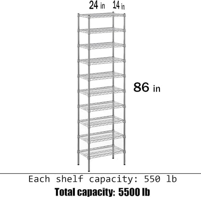 14" Deep x 24" Wide x 86" Height Wire Shelving Kit | 10-Tier | NSF Commercial - Image 3