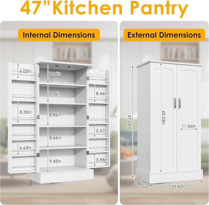 kepptory 47” Pantry Cabinet, Kitchen Pantry Storage Cabinet - Image 4