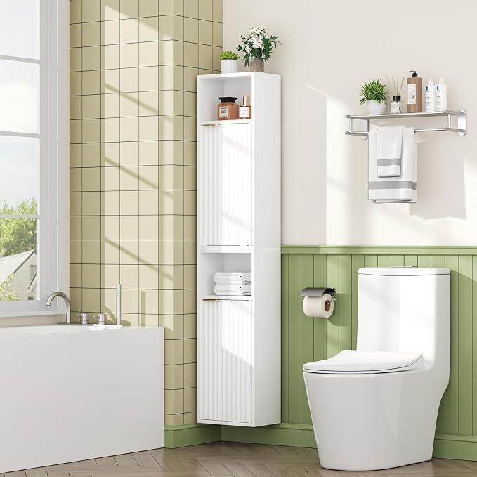 AKMAKM 59.1" Tall Slim Bathroom Storage Cabinet White | Freestanding or Wall by Akmakm
