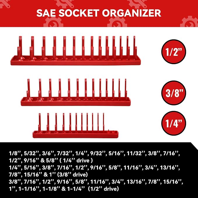3PCS Socket Organizer Tray Set, SAE Socket Storage Trays, 3/8-Inch & 1/2-Inch - Image 5