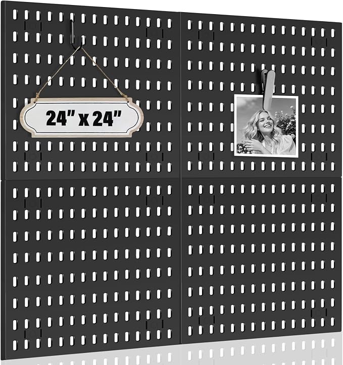 AKTOP Peg Board Wall Organizer 4-Pack – 12"x12" Black Pegboard Panels by Buynow