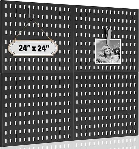AKTOP Peg Board Wall Organizer 4-Pack – 12"x12" Black Pegboard Panels by Buynow
