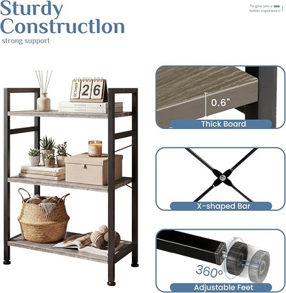 DUMOS 3 Tier Bookshelf, Home Office Bookcase Shelf Storage Organizer | Free - Image 6