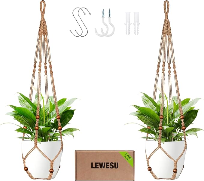 LEWESU Jute Macrame Plant Hanger Indoor Set of 2 Hanging Planter Basket Flower by Unknown