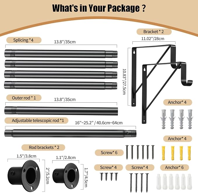 Closet Rod, 16 to 87 Inch Closet Rods Heavy Duty Adjustable Wardrobe Poles - Image 7