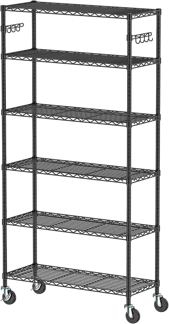 6 Tier Wire Metal Shelving Rack Garage Storage Rolling Shelves - Image 9