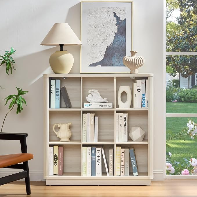 9 Cube Storage Book Shelf, Wood Floor Standing 3-Tier Cubby Bookshelf - Image 5