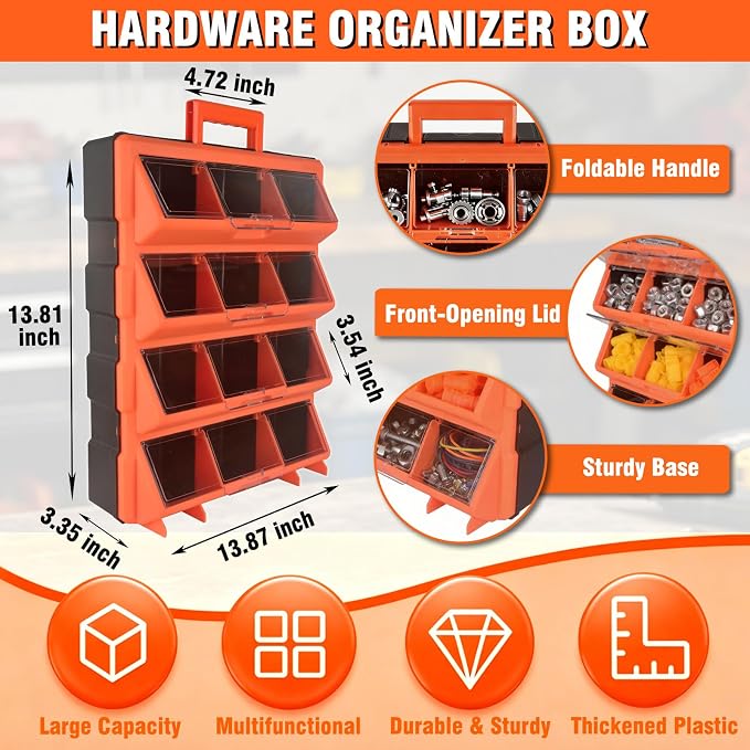 ULIBERMAGNET Tool Box Organizer, 12-Compartment Portable Small Parts Organizer - Image 2
