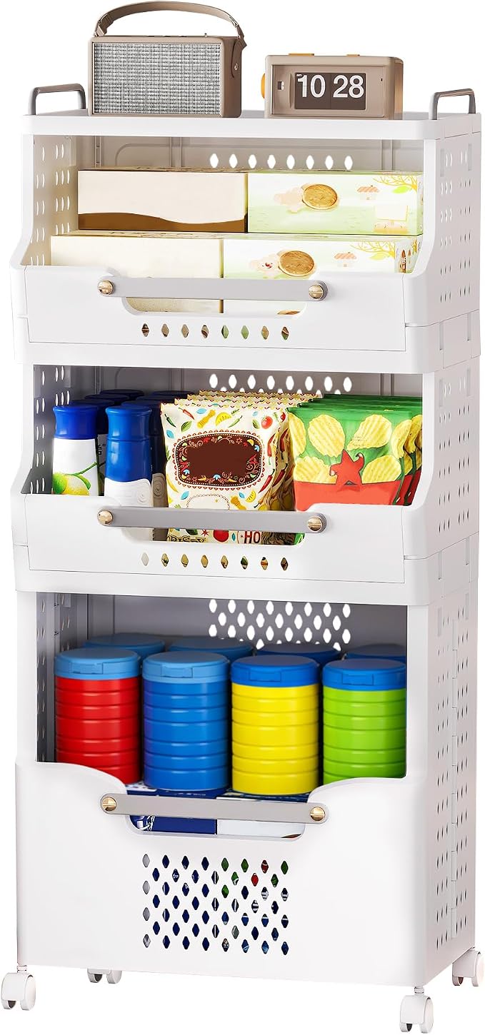 Laundry Basket with Wheels, Folding Laundry Hamper, utility cart, Kitchen by pupustar