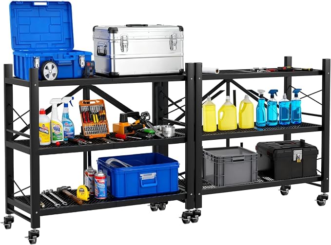 Folding Storage Shelves, Heavy Duty Garage Shelving Unit, Adjustable Metal by TANGJEAMER