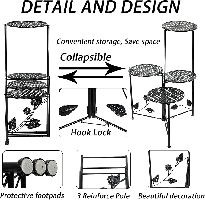 NAKUPE Plant Stand Indoor Outdoor, 4 Tier Corner Metal Flower Display Holder - Image 3