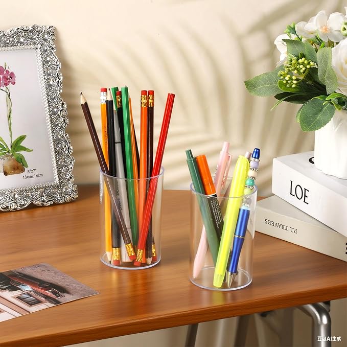 2 Pcs Pen Holder Acrylic Cylinder Container Stylish Clear Acrylic Desk - Image 6