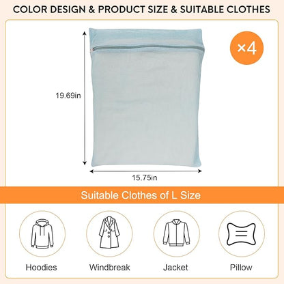 4-Piece Blue Large Durable Organic Cotton Mesh Laundry Bags - Image 4