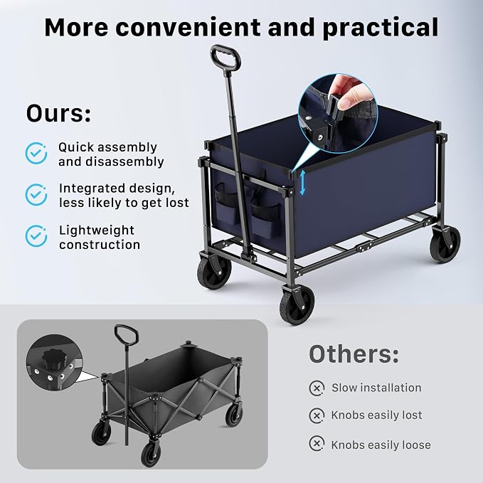 29.3" Collapsible Wagon Cart, 150L Heavy Duty Folding Utility Wagon - Image 6
