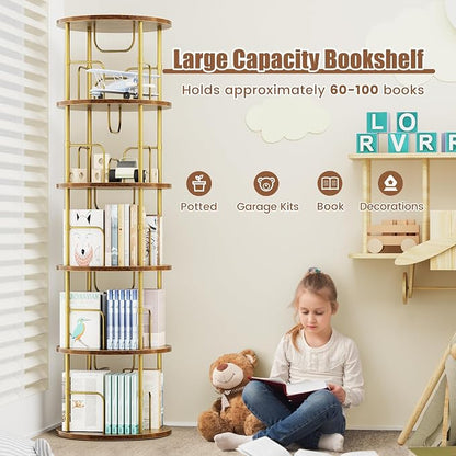 ALLSTAND 5 Tier Rotating Bookshelf, 360 ° Display Stackable Spinning Bookshelf - Image 4