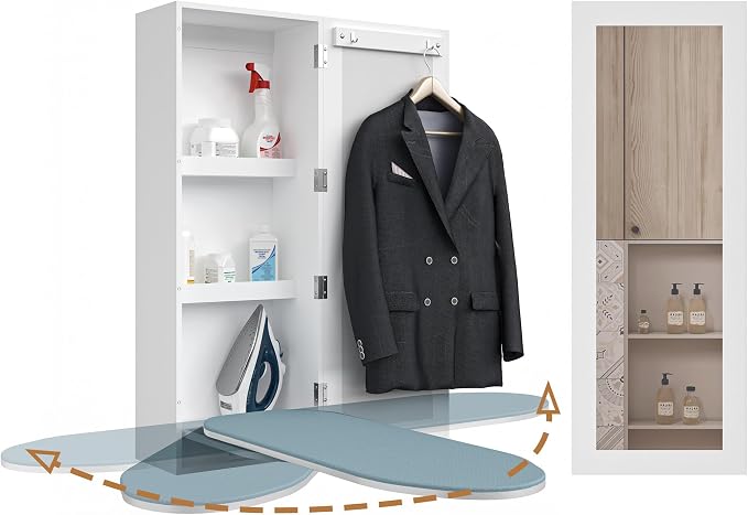 Wall Mount Ironing Board Cabinet, Built in Swivel Ironing Board Folding by Facilehome